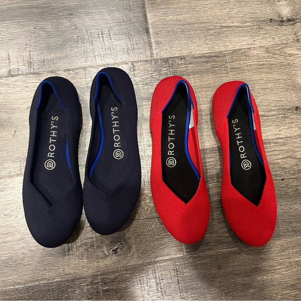 Rothy’s flats, navy and red, size 7